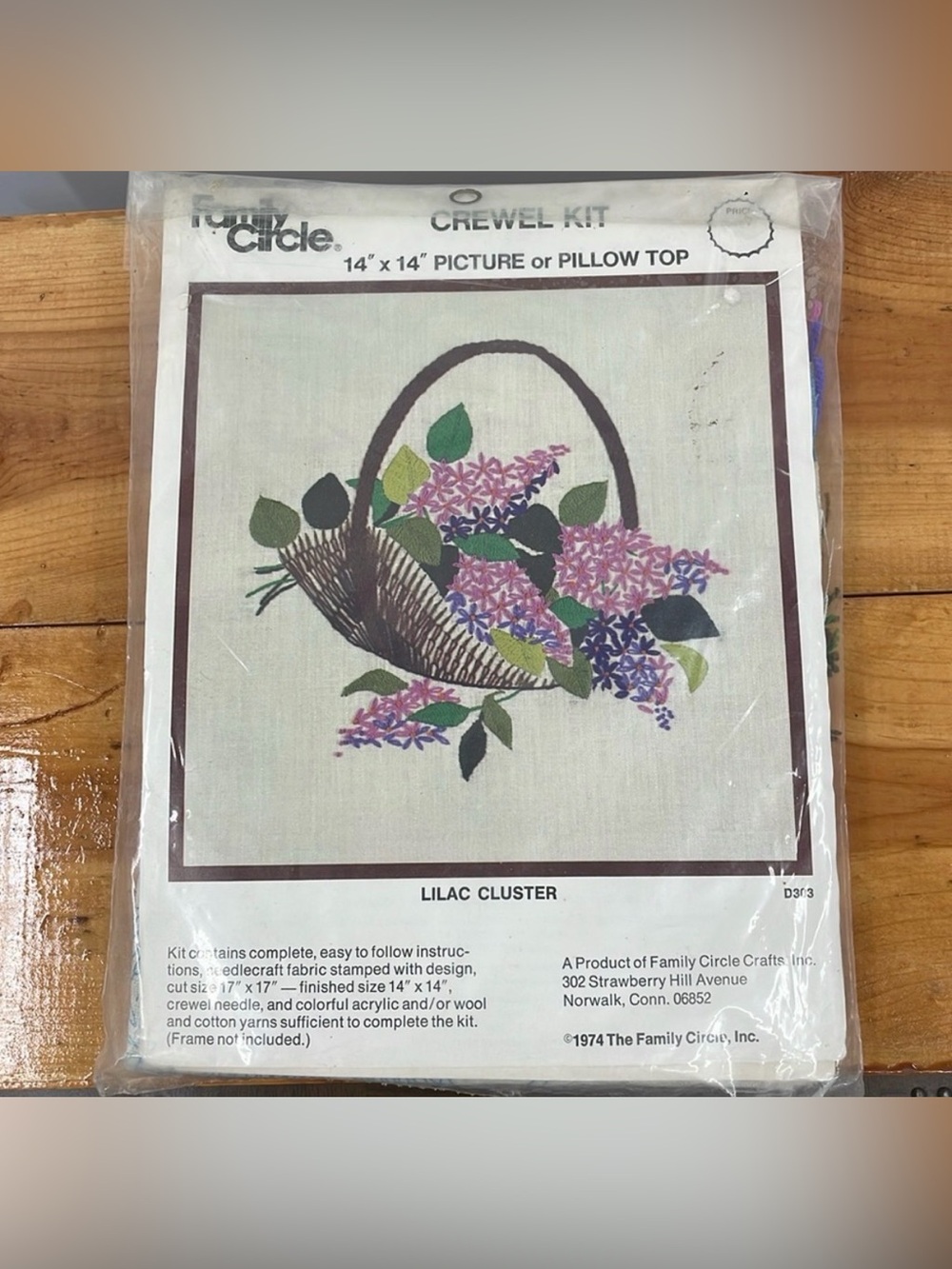 Vintage 1974 Family Circle Crewel Kit Lilac Cluster 14x14 Pillow Top Wall Art